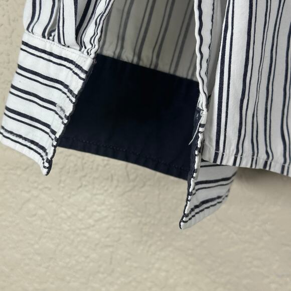 Bill Blass Jeans navy white striped button shirt size large 100% cotton - Picture 3 of 5